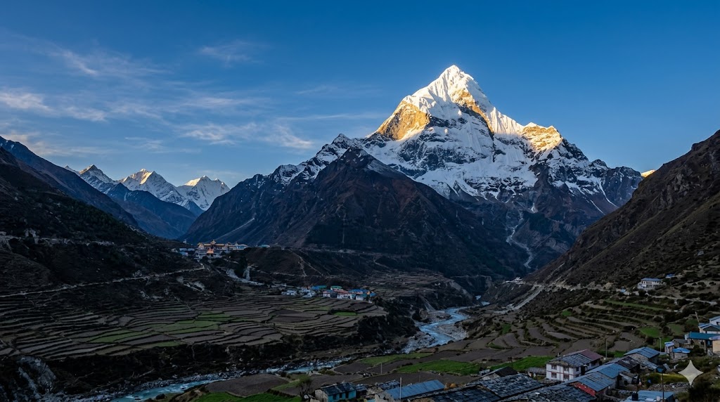 Neelkanth Peak snow covered sunrise view Badrinath from Vijay Lords Centric hotel
